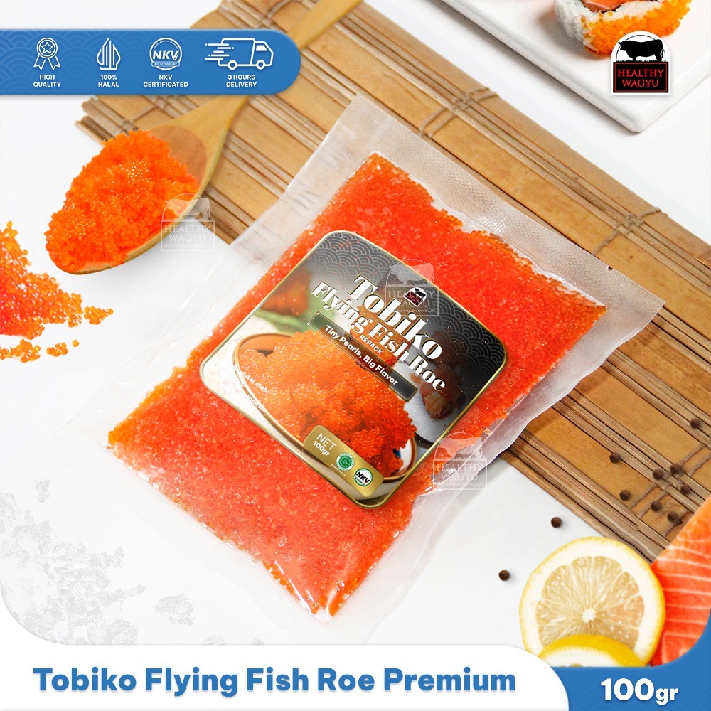 

Tobiko Orange Flying Fish Roe Telur Ikan Terbang Premium 100gr Healthy Wagyu
