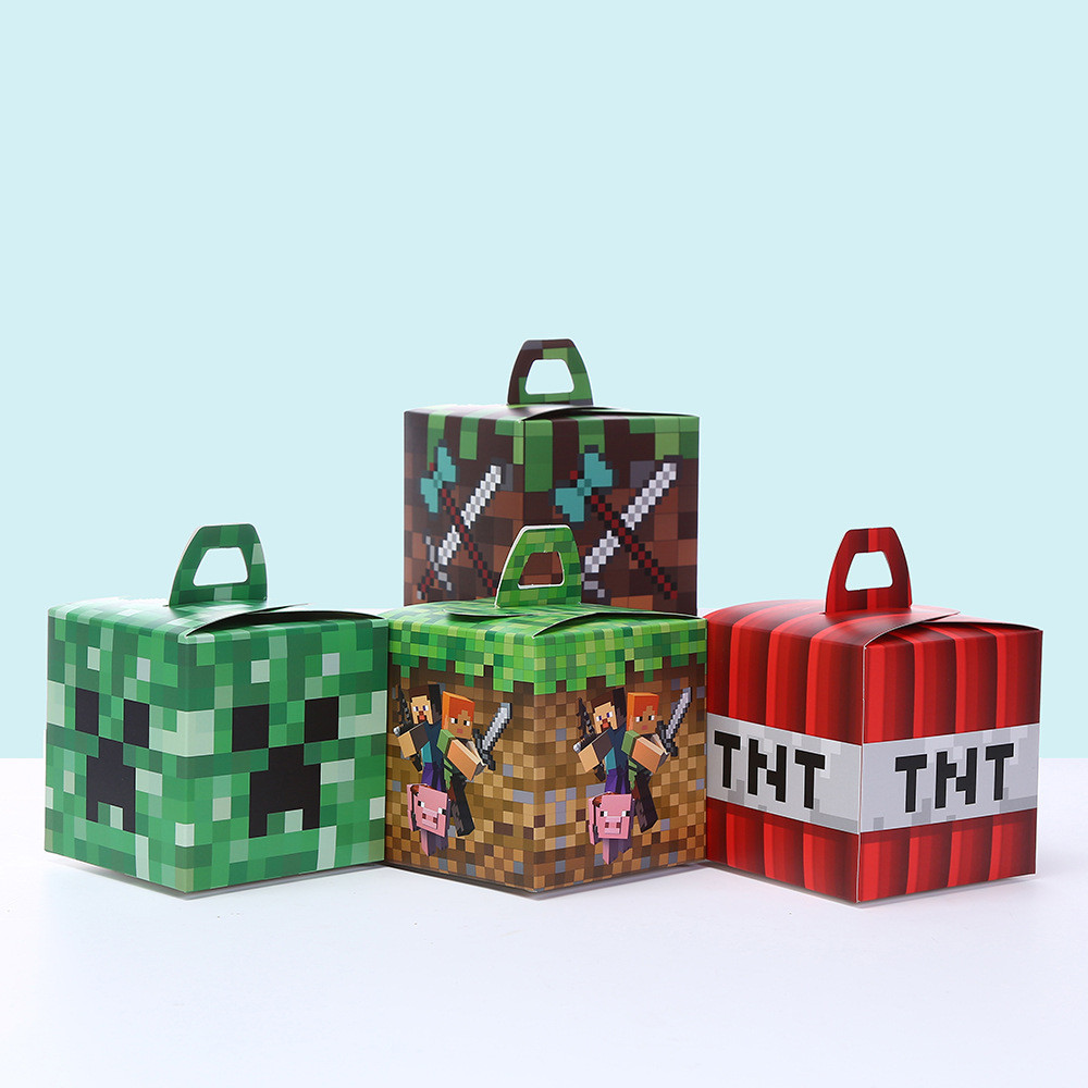 

12pcs Pixel Game Square Candy Box Birthday Party Decoration Box Cartoon Gift Box Festival Supplies Paper Handheld Packaging Box