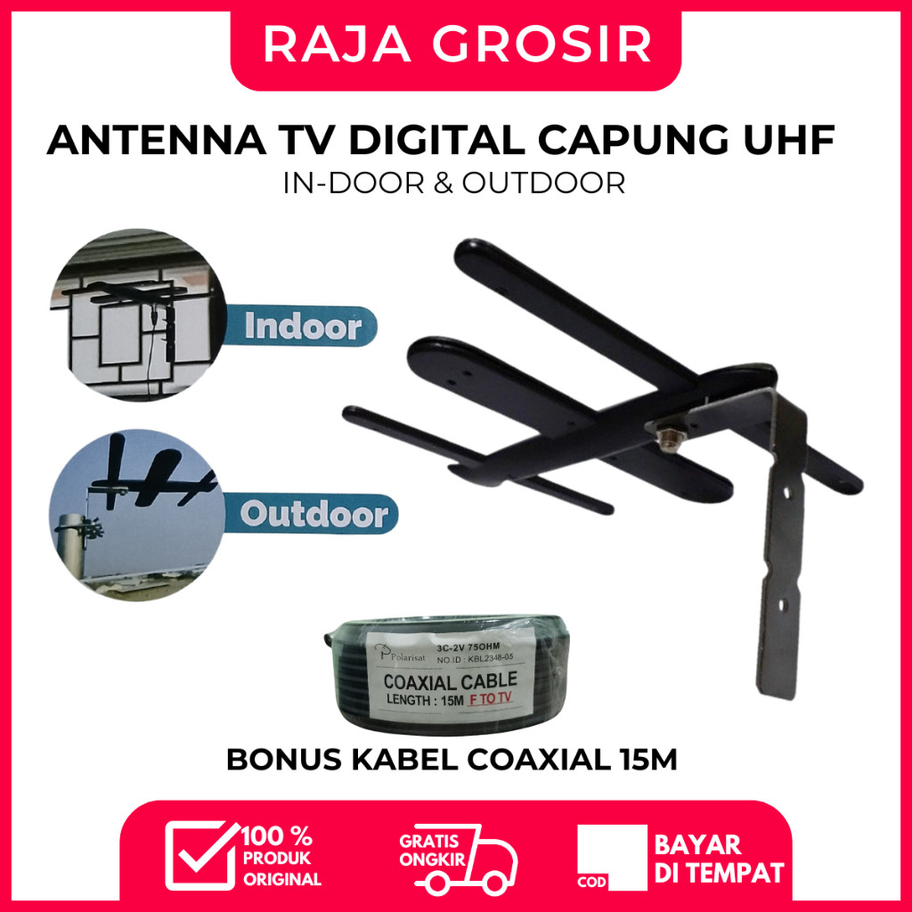 Antena TV Digital UHF Tanaka Capung - Indoor & Outdoor, Cocok untuk TV Digital + Bonus Kabel 15M