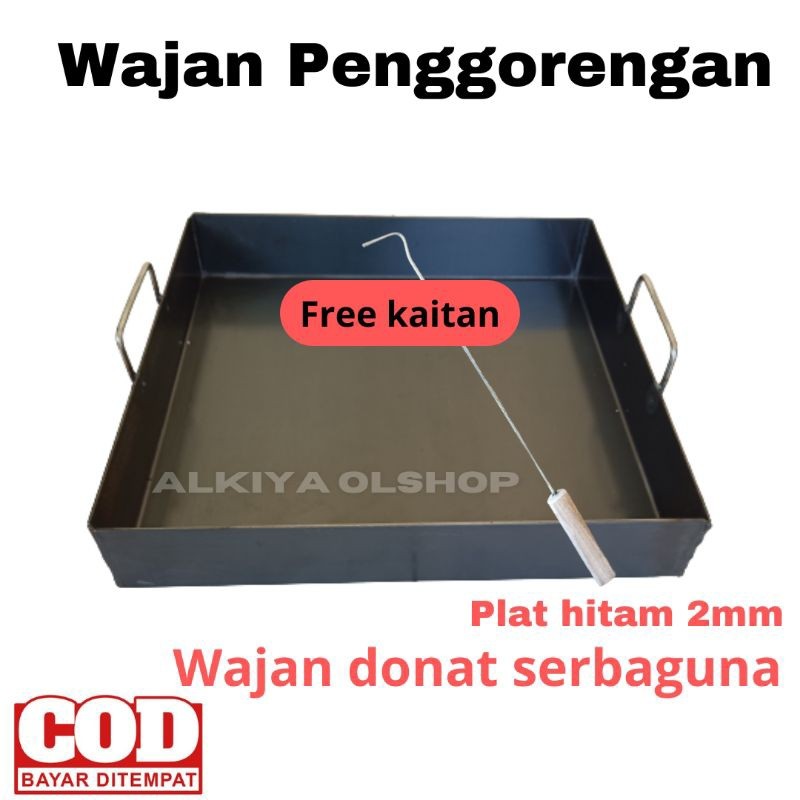 PLAOSANSTORE Wajan Penggorengan Donat Kentang Wajan Kotak Plat Hitam Gratis Kaitan Donat