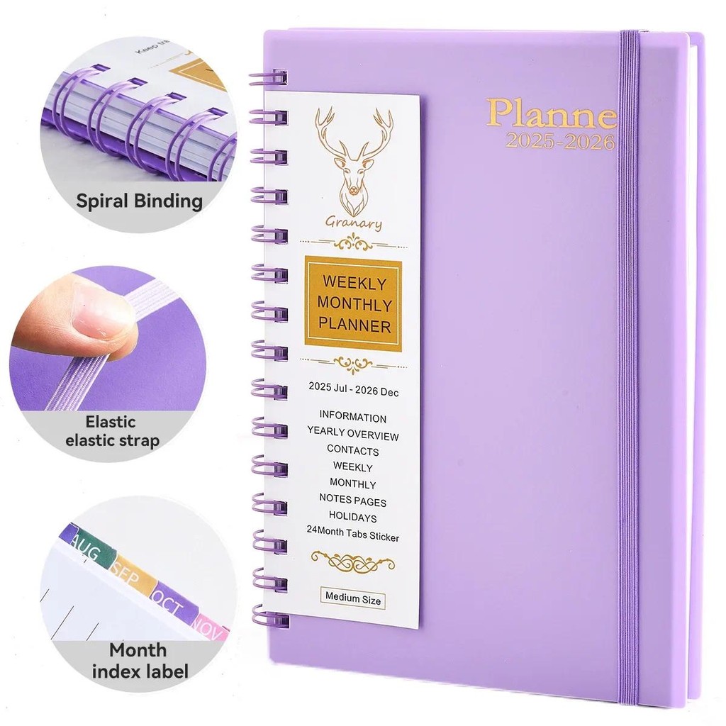

2025.06-2026.12 A5 Spiral Notebook Side 18 Monthly & Weekly Planner Schedule PP Cover Notebook Stationery School Office Supplies