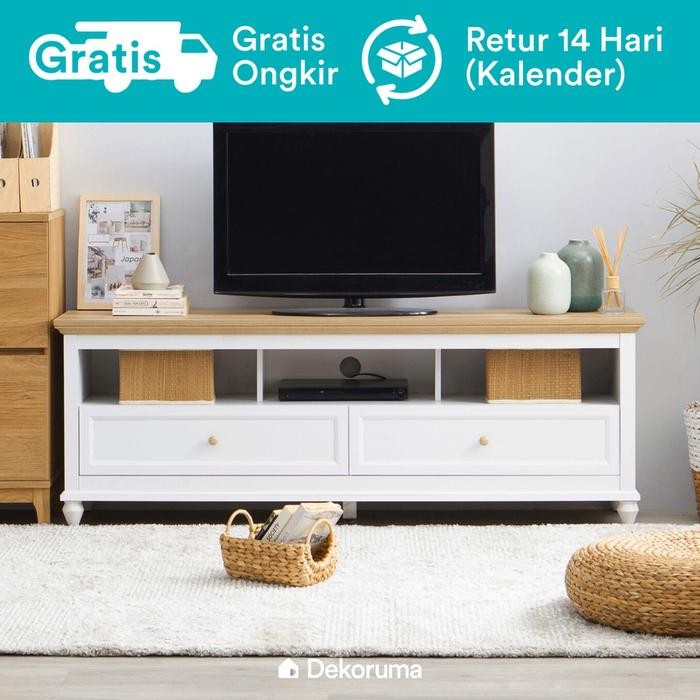 Dekoruma Kanou Meja TV Minimalis atau Lemari Rak TV 2 Laci Putih - Bufet TV Cabinet Drawers - Warna