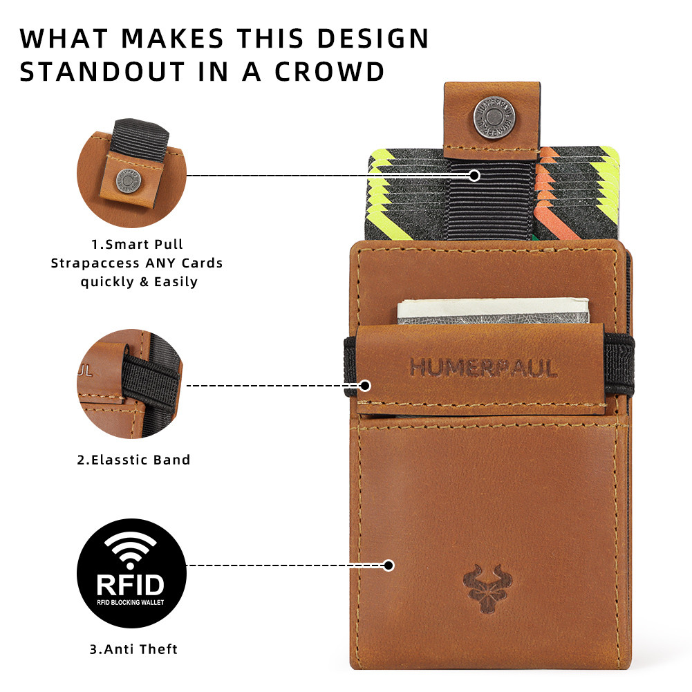 

HUMERPAUL Slim RFID Card Holder Wallet for Men Genuine Leather Ultra-thin Money Purse Portable Business ID Banknote Bags