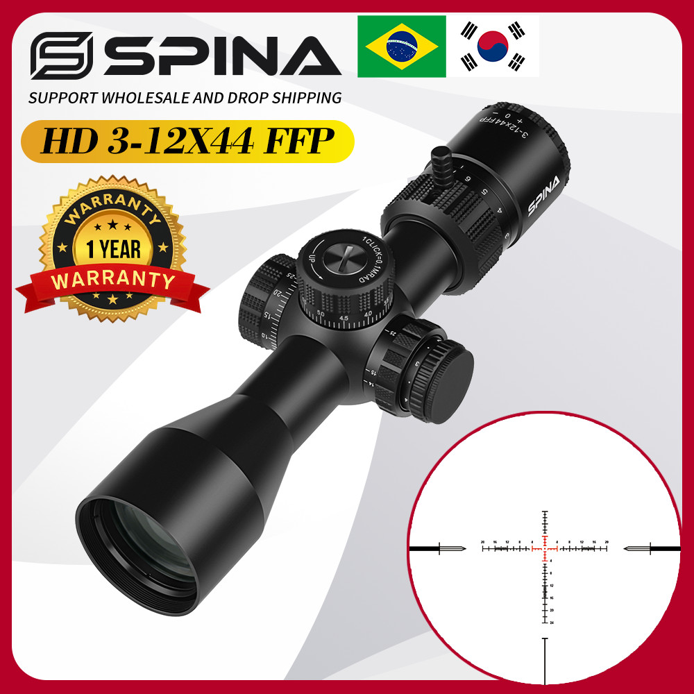 SPINA OPTICS HD 3-12x44 FFP Compact Rifle Scope Sight Tactical Hunting Turrets Lock Reset Side Paral