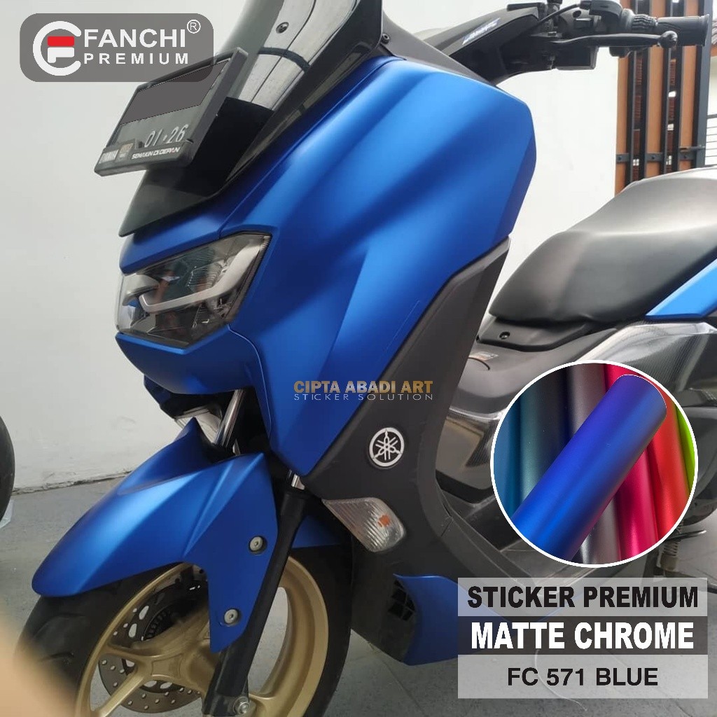 Sticker Skotlet Fanchi Stiker Body Motor Metalik Matte Chrome Doff Satin Krom Biru 50 cm Premium
