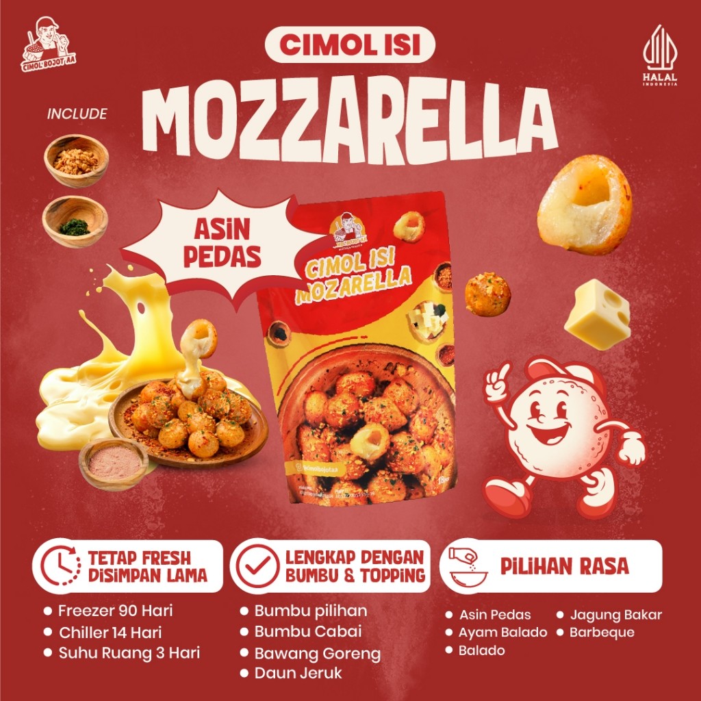 

Cimol Bojot AA isi Mozzarella Rasa Asin Pedas Daun Jeruk