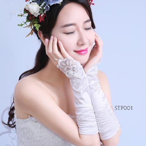Wedding Gloves Sarung Tangan Pengantin Fingerless Panjang Putih STP001