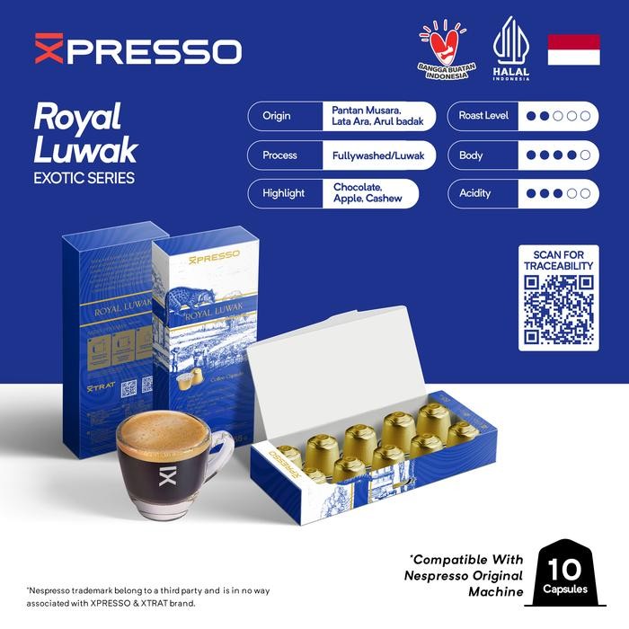 

XPRESSO Kopi Kapsul - Royal Luwak - Nespresso Coffee Capsules Compatible - 1 BOX