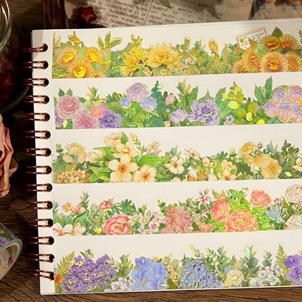 

[Gongjin] Washi Tape Miss Time Stiker Sticker Flower Floral Hot Print Emas Gold Bunga