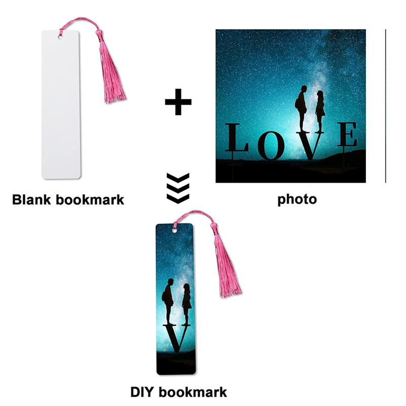 

LICE-80Pcs Sublimation Bookmark Blank Heat Transfer Aluminum Metal Bookmarks Bulk DIY Bookmarks With Hole And Colorful Tassel
