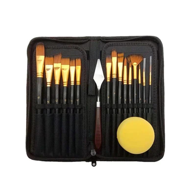 

15 Pcs Black Oil Paint Brush Sets Artist Paint Brush Kit For Acrylic Oil Watercolour Scale Model Painting