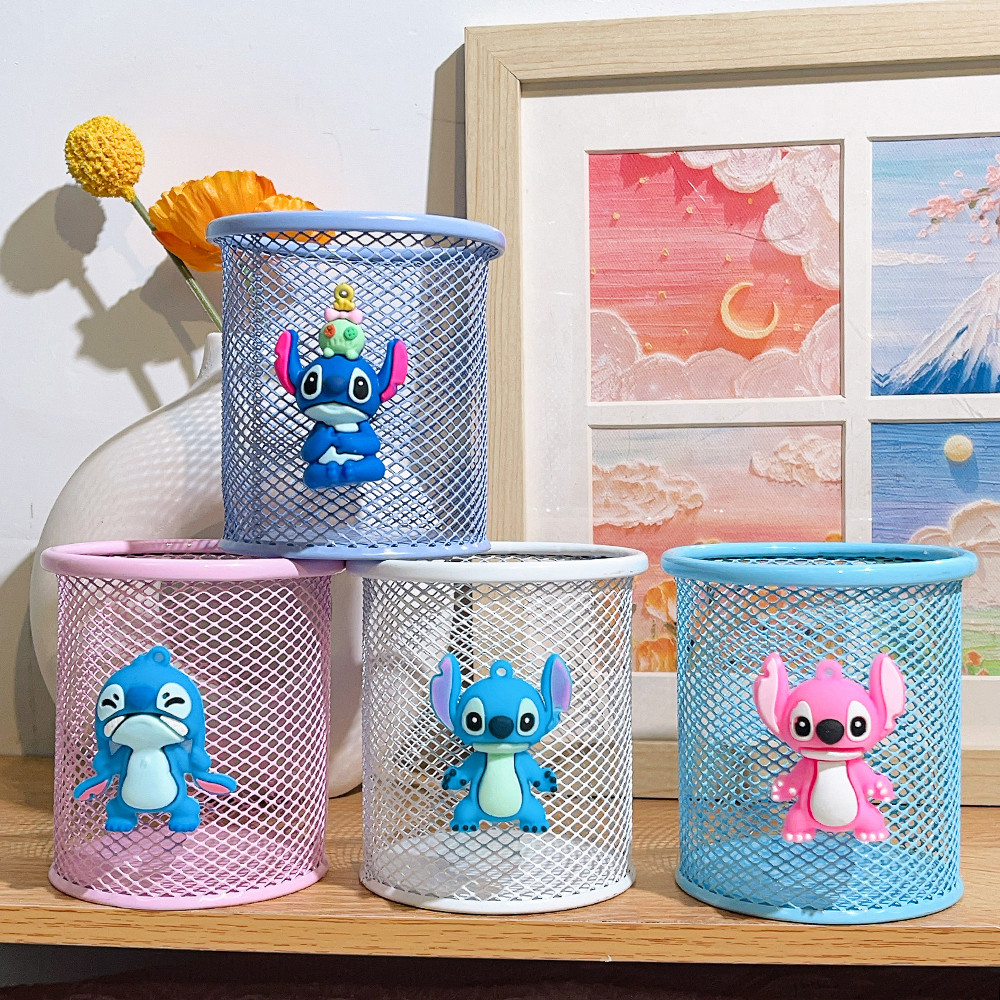 

Disney Stitch Iron Mesh Notebook Cup, Pencil Box Desktop Ornament for Women and Teenagers' Offices and Schools