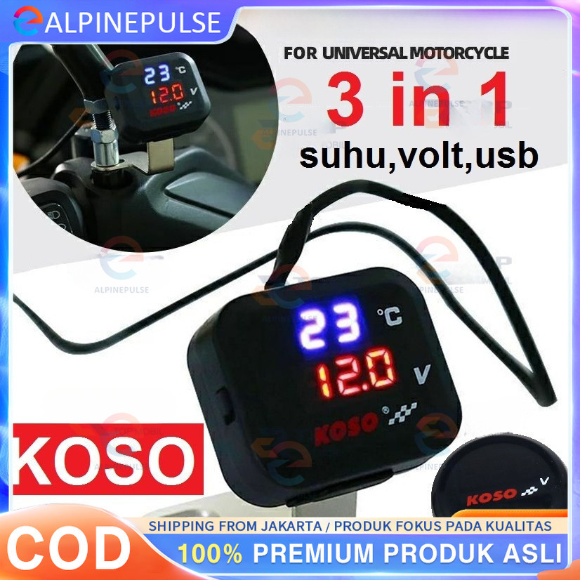 Voltmeter Koso 3 In 1 USB Charger Universal SEMUA MOTOR Anti Air Original Termometer Digital Jam Suh