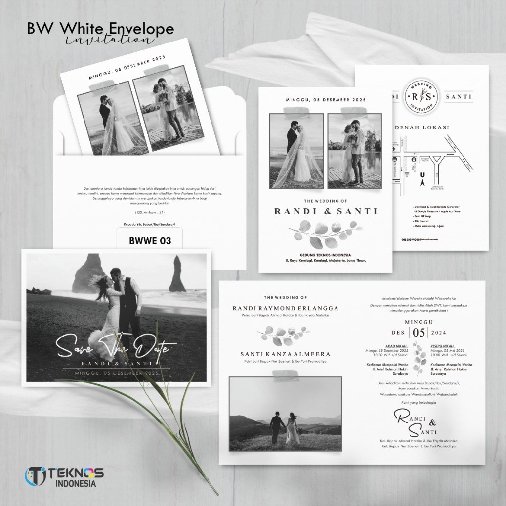 CETAK UNDANGAN AMPLOP PERNIKAHAN FOTO BW ELEGAN - SURAT UNDANGAN PERNIKAHAN AMPLOP BWWE