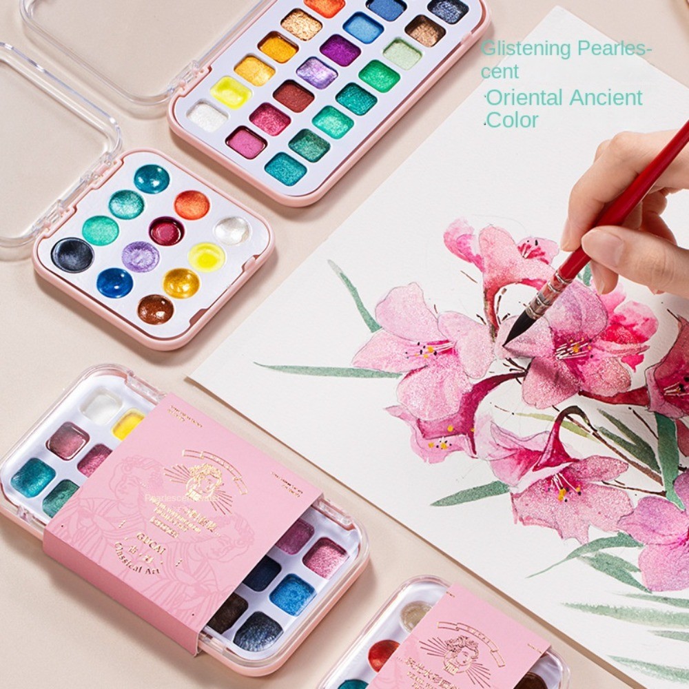 

12/24Colors Watercolor Painting Pigments Set Lightfastness Washable Pearlescent Watercolor Paints Mini-portable