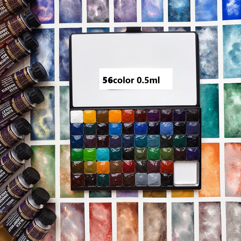 

Mijello Gold class Mission tourmaline two tone Granulation watercolors 56 Colours 0.5ml Artist's Watercolour in Magnetic Case