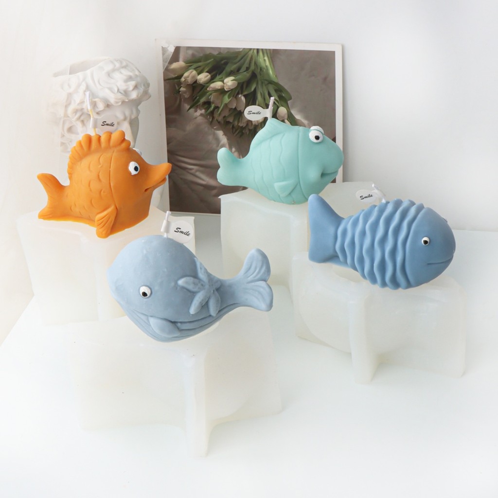 

3D Fish Shape Candle Mold Cute Whale Scented Candle Plaster Making Mold DIY Resin Drop Glue Crafts Silicone Mould Desktop Decor