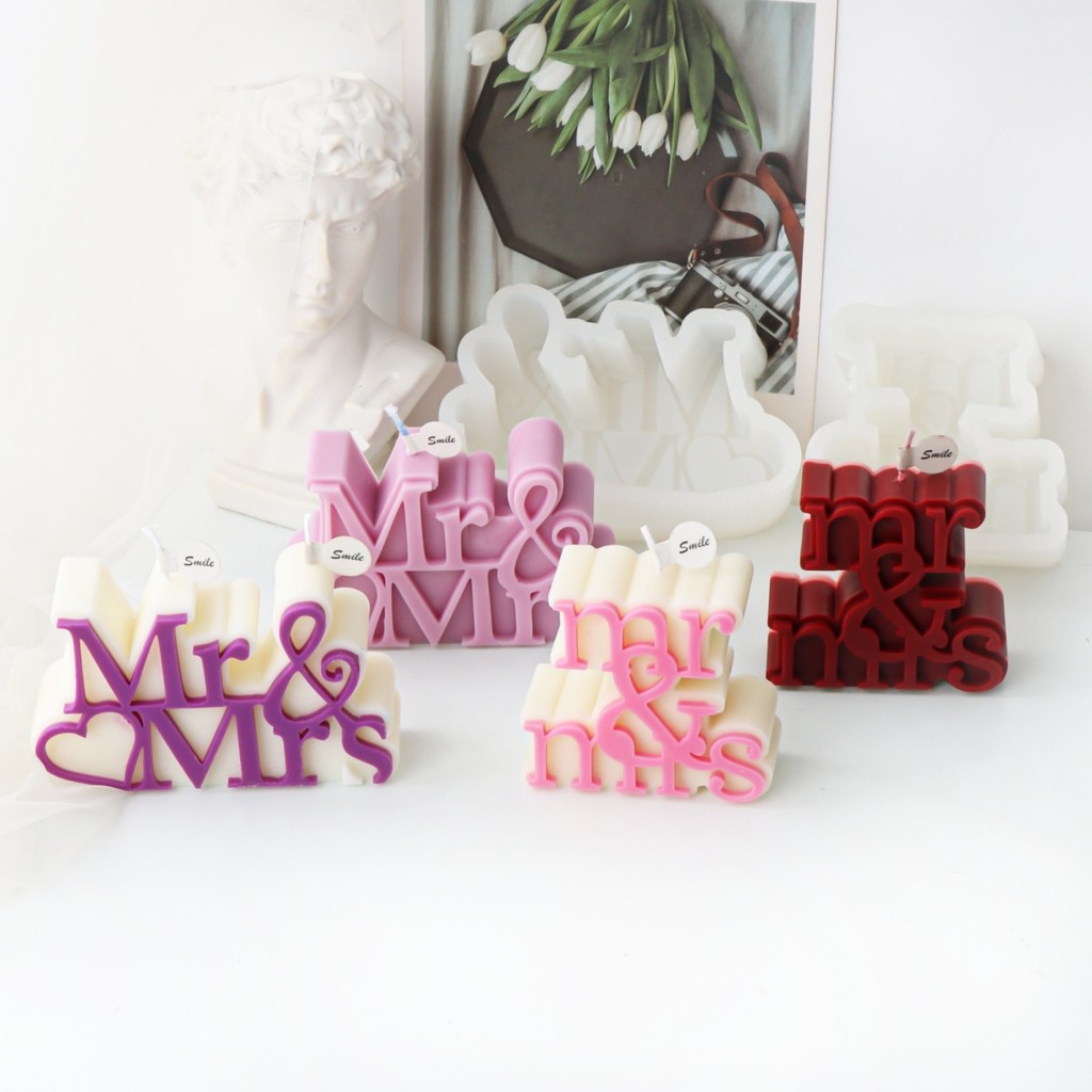 

Lover Mr&Mrs Sign Candle Silicone Mold English Letter Slogan Soap Mold Couple Wedding Scene Decorative Craft Unique Festive Gift