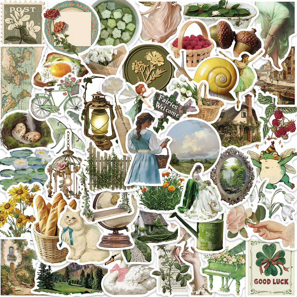 

50PCS Ins American Fresh Idyllic Aesthetic Stickers Decoration DIY Travel Diary Laptop Suitcase Notebook Stationery Wall Sticker