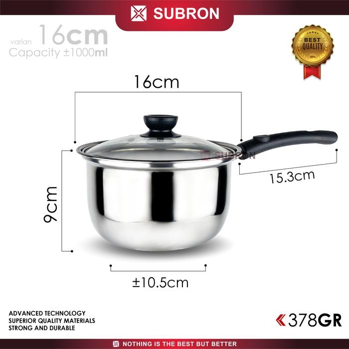 SUBRON Panci susu milk pot 16cm 18cm 20cm tutup kaca stainless steel m - 16CM Subron Panci - Panci S