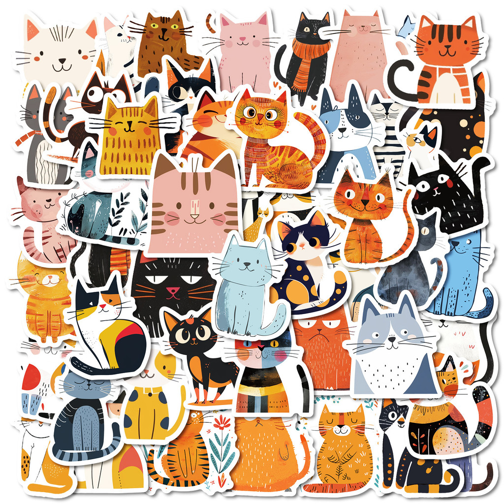 

50 PCS Cartoon Cat Waterproof Stickers DIY Refrigerator Notebook Notebook Notebook Computer Water Cup Luggage Decoration