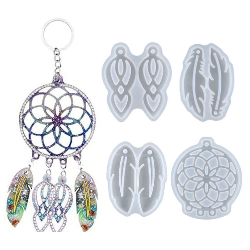 

DIY Small Dream Catcher Resin Mold Keychain Pendant Feather Leaf Silicone Mould Home Wall Hanging Decoration Casting Tool