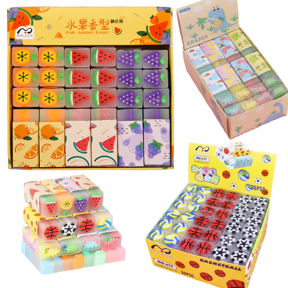 

12/32/36pcs Cute Erasers Wholesale Fruit Ball Dinosaur Fun Desk Pets Pencil Erasers for School Supplies Prize Gifts Party Favors