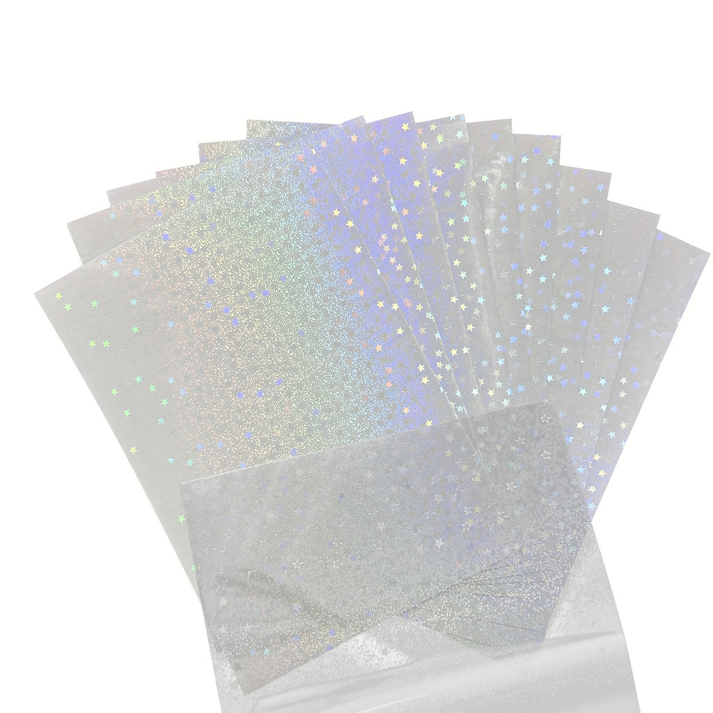 

20 Sheets Sand Stars Holographic Sticker Paper A4(8.3x11.7inch) Size Glitter Clear Holographic Overlay Laminating Film Self Adhe