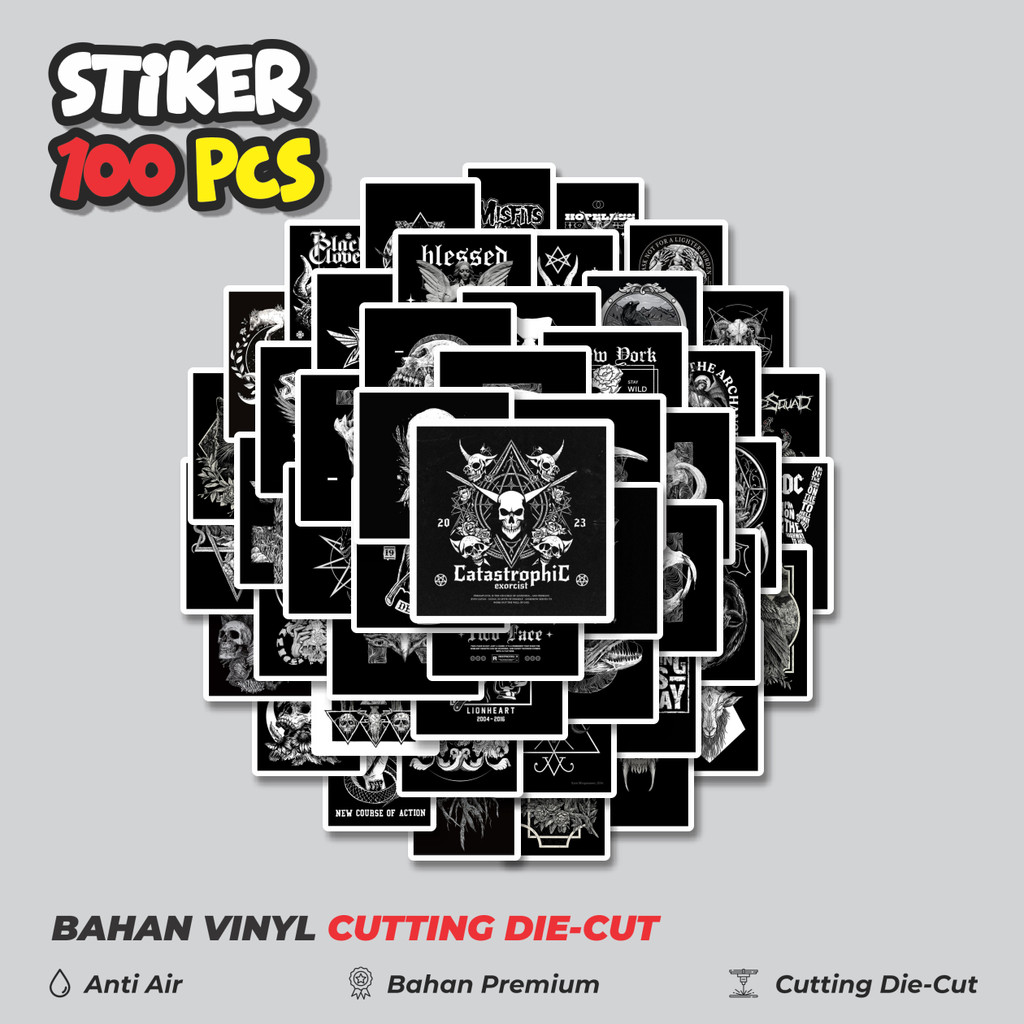 

Terbaru! 50 pcs Stiker Black And White Metal TShirt Design Mix [Desain Kaos Metal Hitam Putih] Dekorasi Lucu Kreatif untuk Notebook, Skateboard, HP