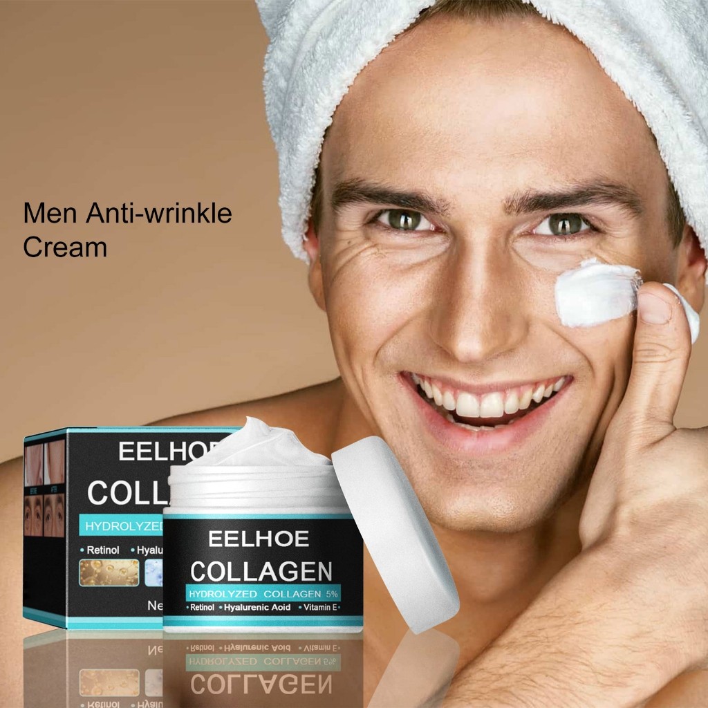 EELHOE Men'S Collagen Cream 50g Krim Pria Pemutih Wajah Pelembut Penipis Anti Kerut Penuaan Penghila