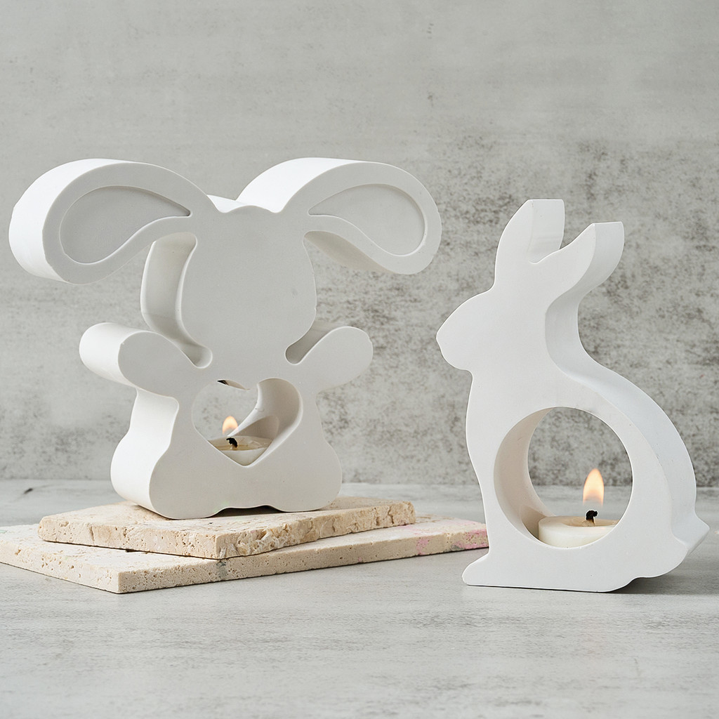 

Easter Bunny Candlestick Mold DIY 3D Rabbit Animal Candle Holder Cement Gypsum Epoxy Resin Silicone Mold Ornaments Craft Gifts