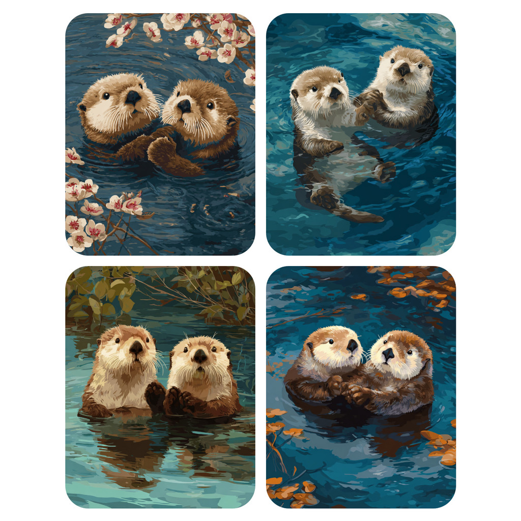 

Hand Paint Two otters in the water Painting By Numbers Kit DIY Acrylic Artwork Canvas Art Gift Home