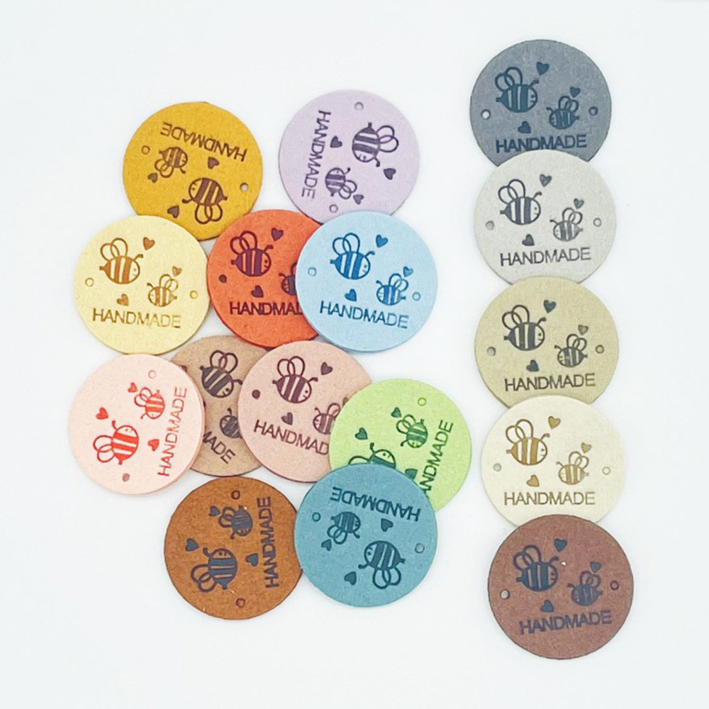 

MixedColor 20PCS Handmade Circular Leather Label Bee Pattern Embossed Garment Tags Shoes Bags Labels Diy Apparel Sewing Supplies