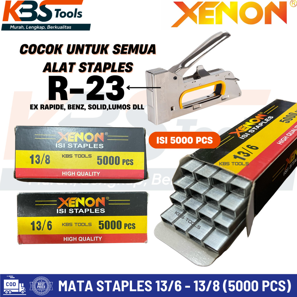 

Mata Staples R23 Xenon Refill Isi Hekter Stapler Tembak Untuk R 23 Murah 6 mm 8 mm isi 5000 pcs 13/6 - 13/8