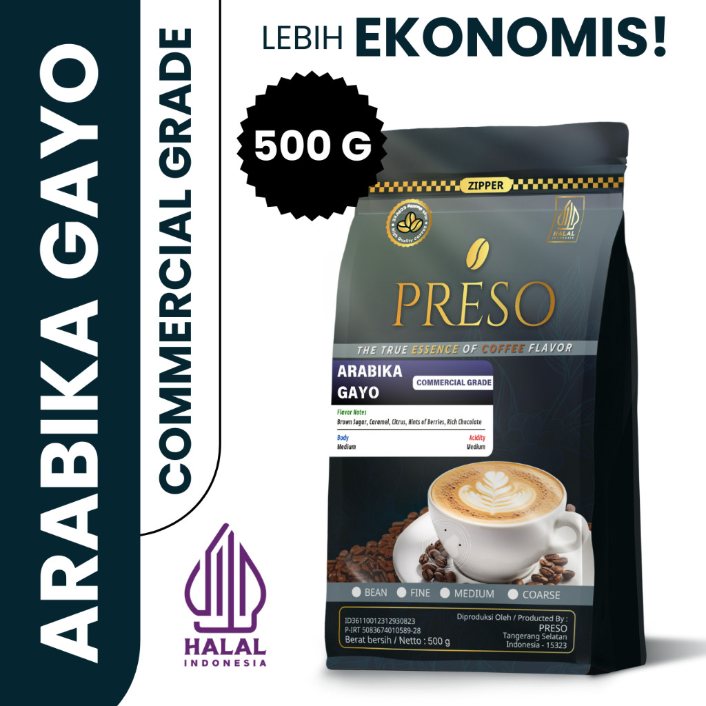 

PRESO Arabika Gayo Takengon Biji Kopi / Kopi Arabica Commercial Grade 500 gram