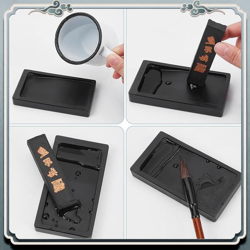 

Durable Chinese Calligraphy Ink Stone With Ink Stick, Traditional Chinese Ink Stones Ink-Well Dish Sumi Ink Stone Tray
