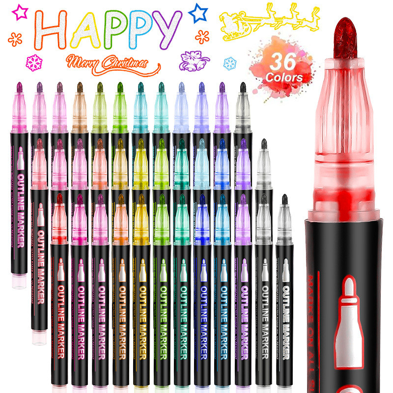 

8/12 Colors Double Line Pen Outline Paint Marker Pens Diy Album Scrapbooking Metal Marker Highlighter Drawing Painting Doodling