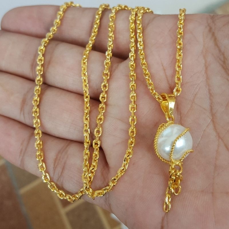Kalung Set Bandul Mutiara Lapis Emas 24k Murni