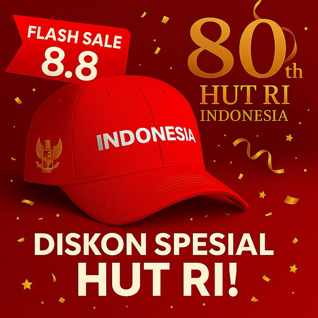 GRATIS BORDIR NAMA - Topi Indonesia Kemerdekaan HUT-RI ke 80 Merah Putih Garuda Indonesia Unisex - T