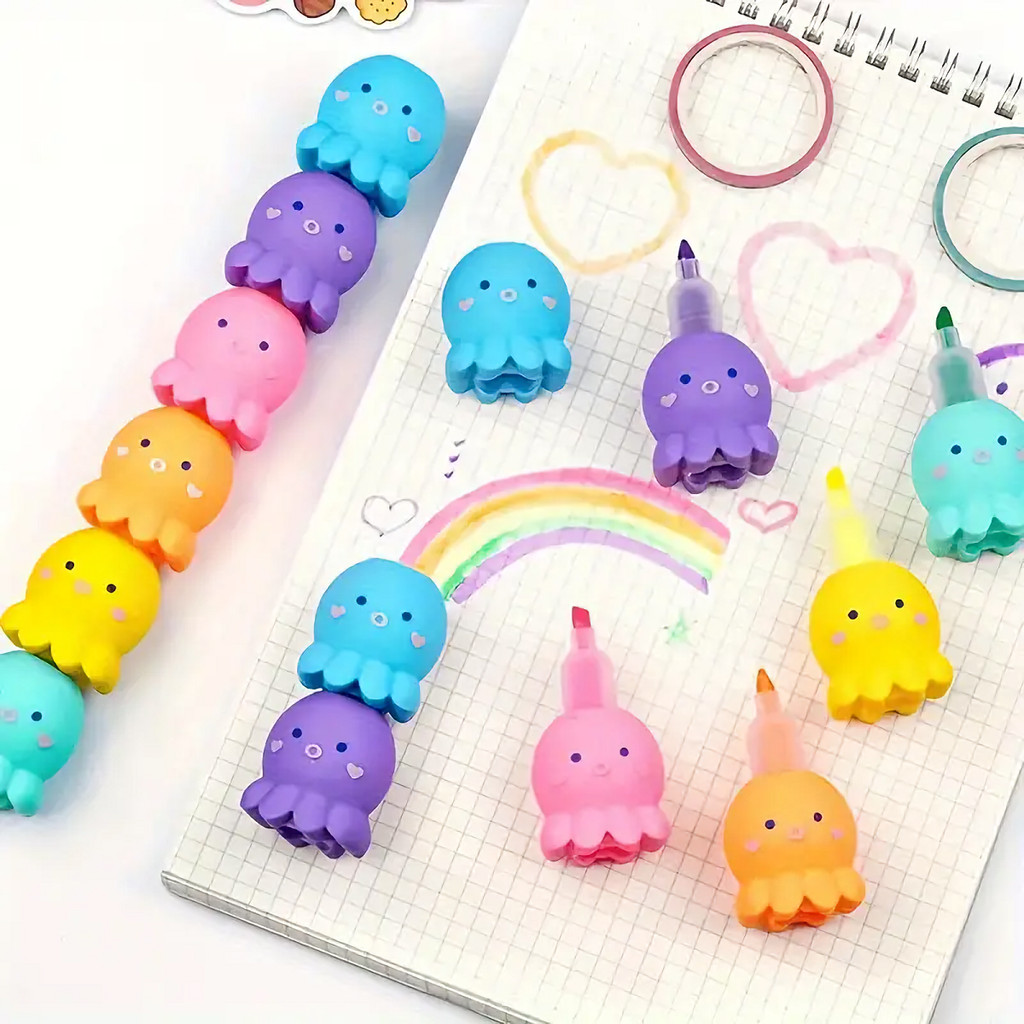 

1pc 5-in-1 Octopus Shaped Highlighter Set - Unique and Fun Marker Pens with Adorable Octopus Design, Perfect for Highlighting