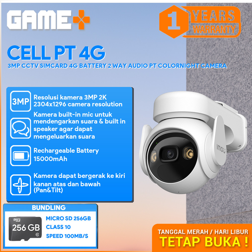 IMOU CELL PT 4G 3MP CCTV SIMCARD 4G BATTERY 2 WAY AUDIO PT COLORNIGHT CAMERA FREE MICRO SD 256GB