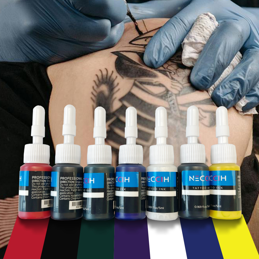 7PCS Tattoo Ink Set 5ml Professional Body Art Tattoo Ink Pigment  Natural Plant Micro Pigment Perman