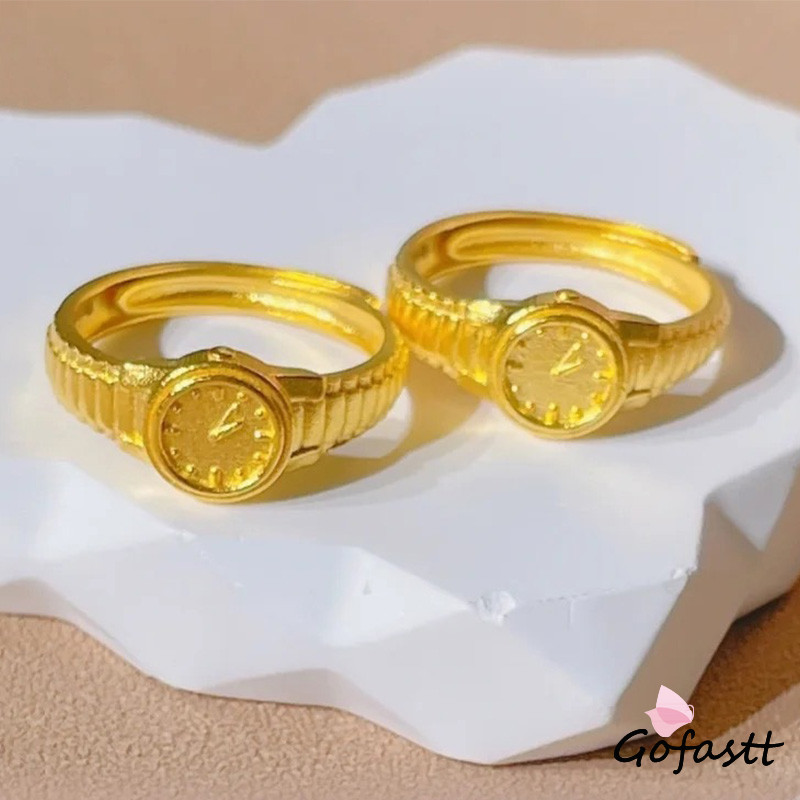 COD Cincin Kreatif Pria Wanita Gaya Punk Cincin Pembuka Jam Tangan Emas Kecil yang Dapat Disesuaikan