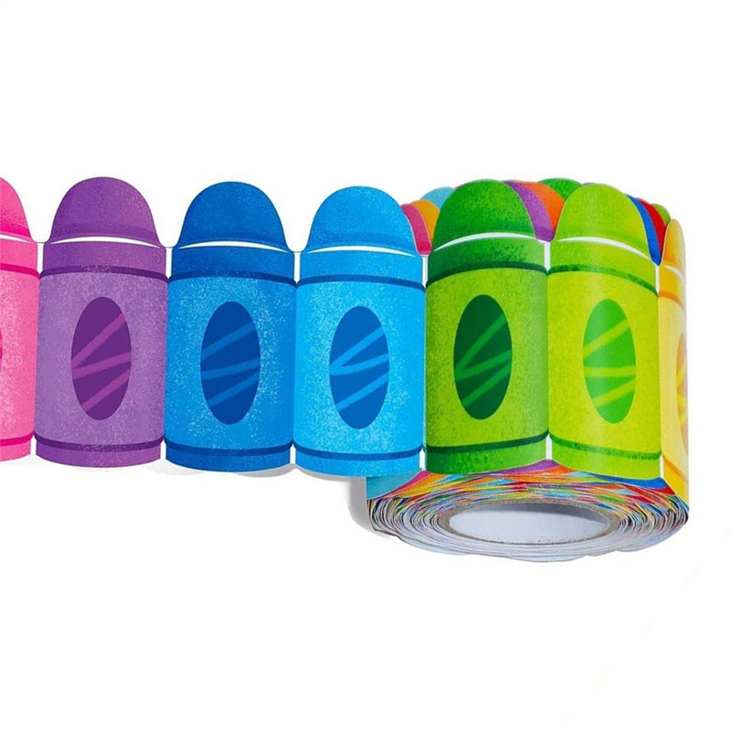 

1 Roll 59 Feet Self Adhesive Bulletin Board Borders,Crayon Pattern Rolled Border Trim Sticker For School Classroom Decor