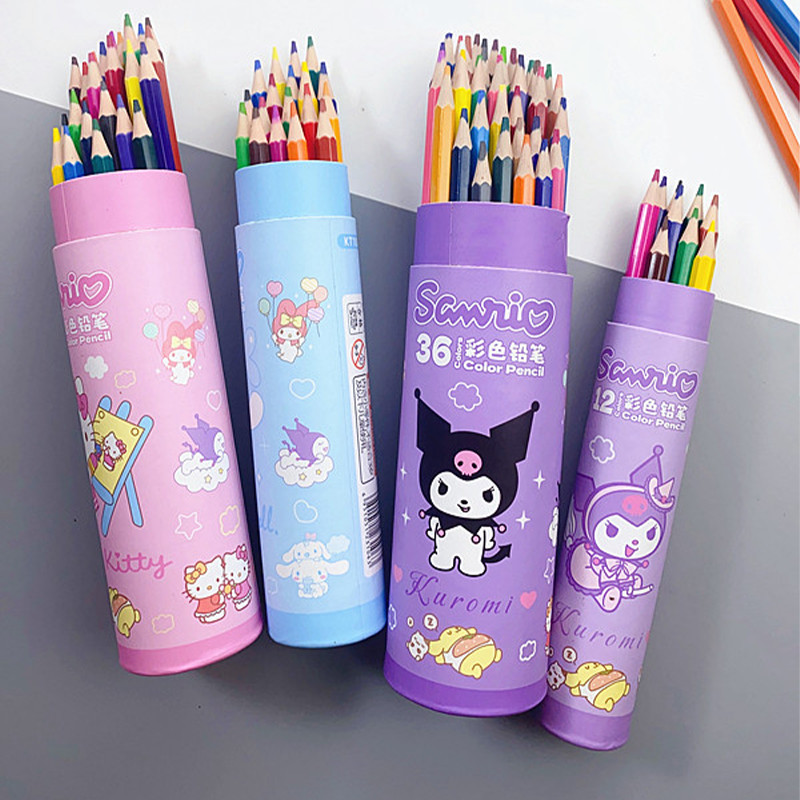

12-36Color Kuromi Oil-Based Colored Pencils Vibrant Art Supplies Set In Bucket Perfect for Beginners Classroom Doodling Drawin