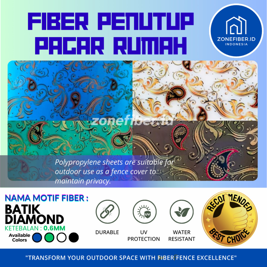 [zonefiber.id] Fiber Plastik Penutup Pagar Rumah Motif Batik Diamond