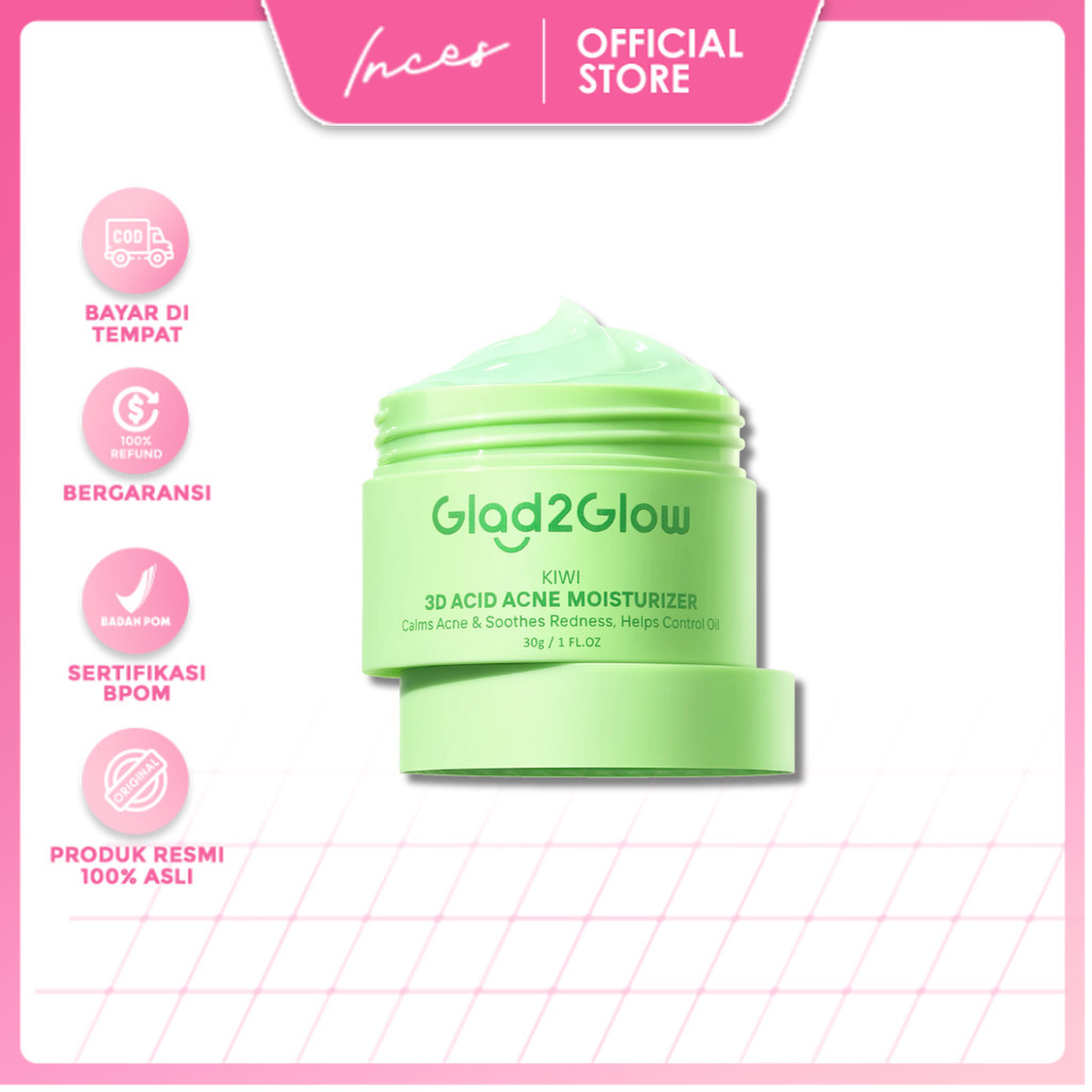 INCES - GLAD2GLOW KIWI 3D ACID ACNE MOISTURIZER  Pelembab Wajah  Jerawat Day & Night Cream  Skincare