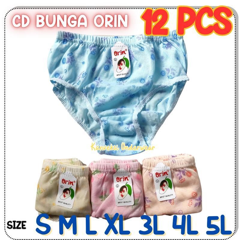 12 Pcs Celana Dalam Wanita Orin Katun Bunga Motif CD BUNGA ORIN GROSIR