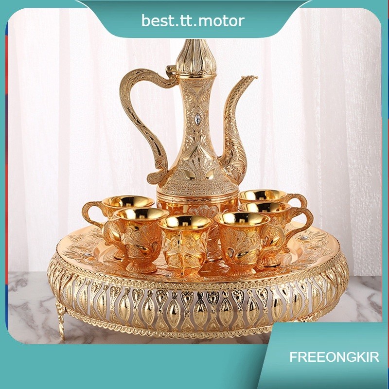 Ornament/set 8pcs/Set Gelas Anggur Emas Antik Teko Arab Aladin Gold Kendi Gelas Anggur Emas