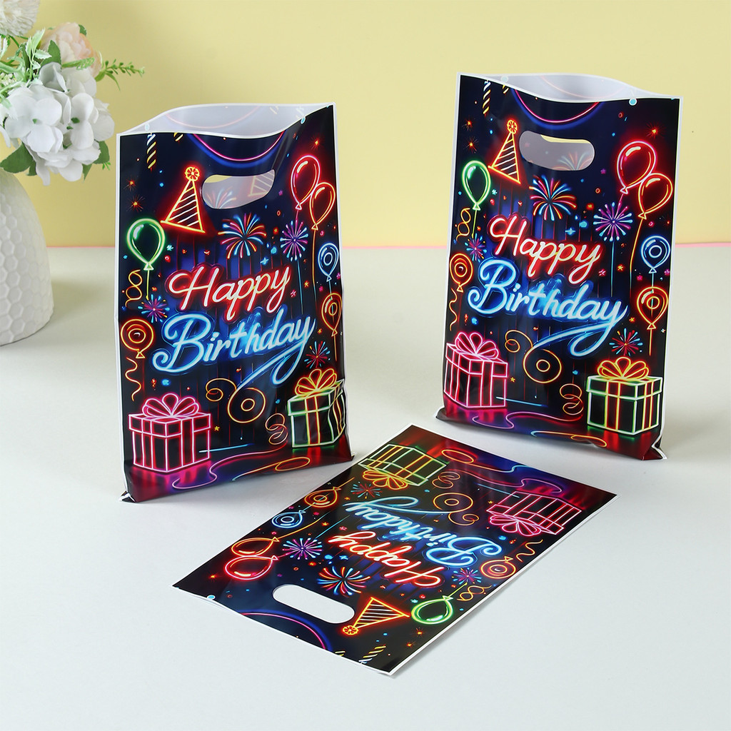 

Fluorescent Happy Birthday Gift Bags Neon Glow In The Dark Birthday Party Decor Kids Birthday Party Supplies Candy Packing Bags